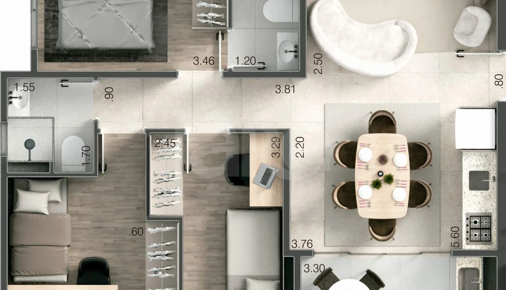Planta — Apartamento 64,46 m²