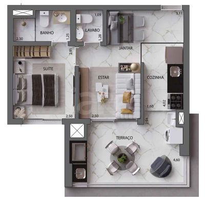 Planta — Apartamento 46,2 m²
