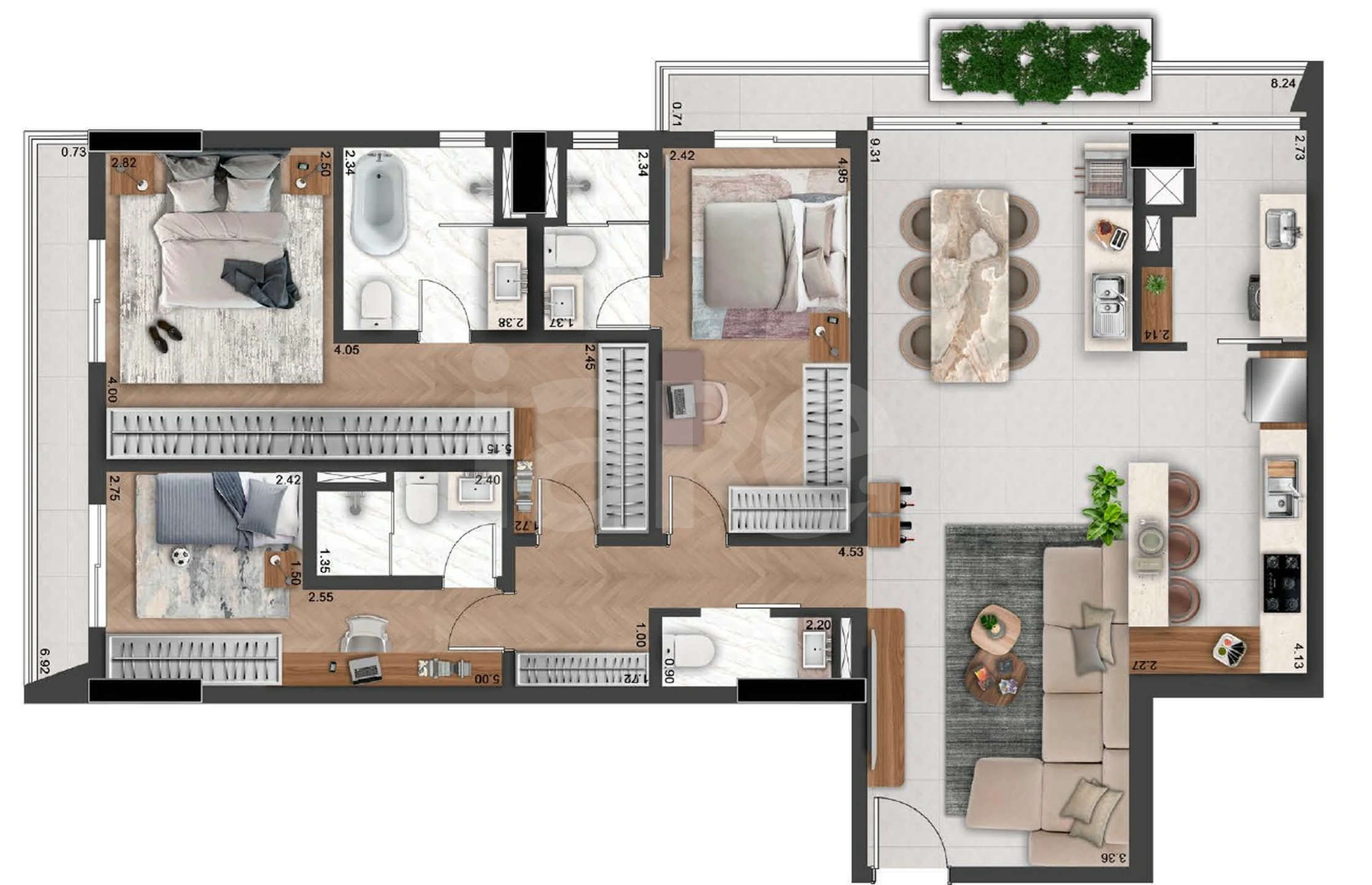 Planta — Apartamento 143 m²