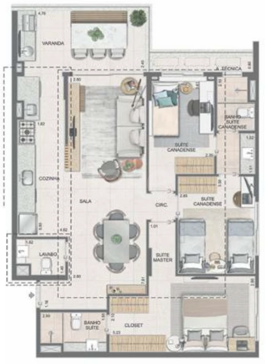 Planta — Apartamento 102,18 m²