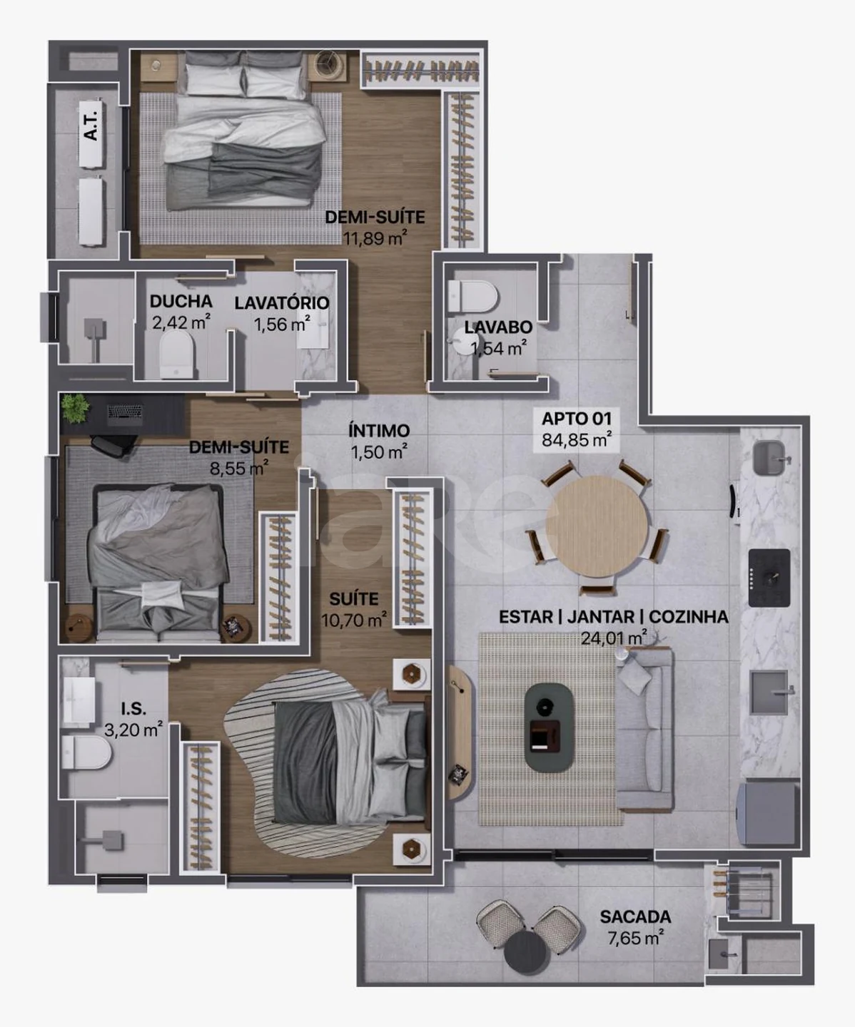Planta — Apartamento 84,85 m²