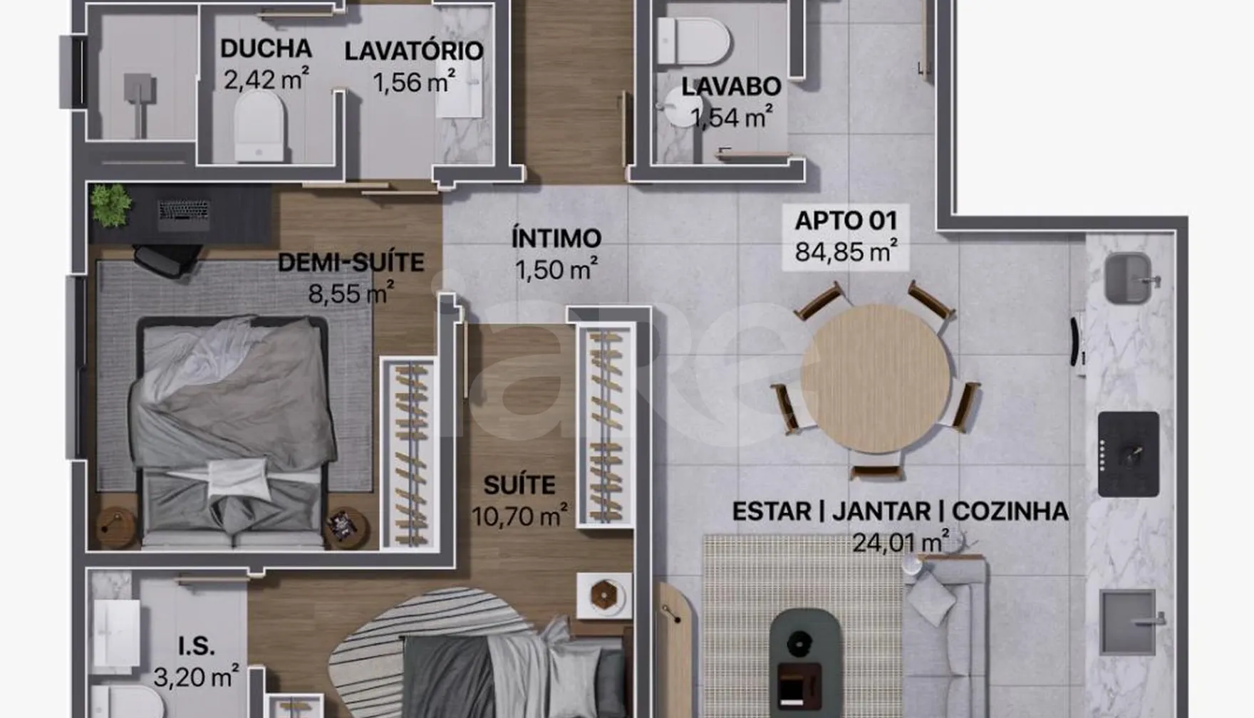 Planta — Apartamento 84,85 m²