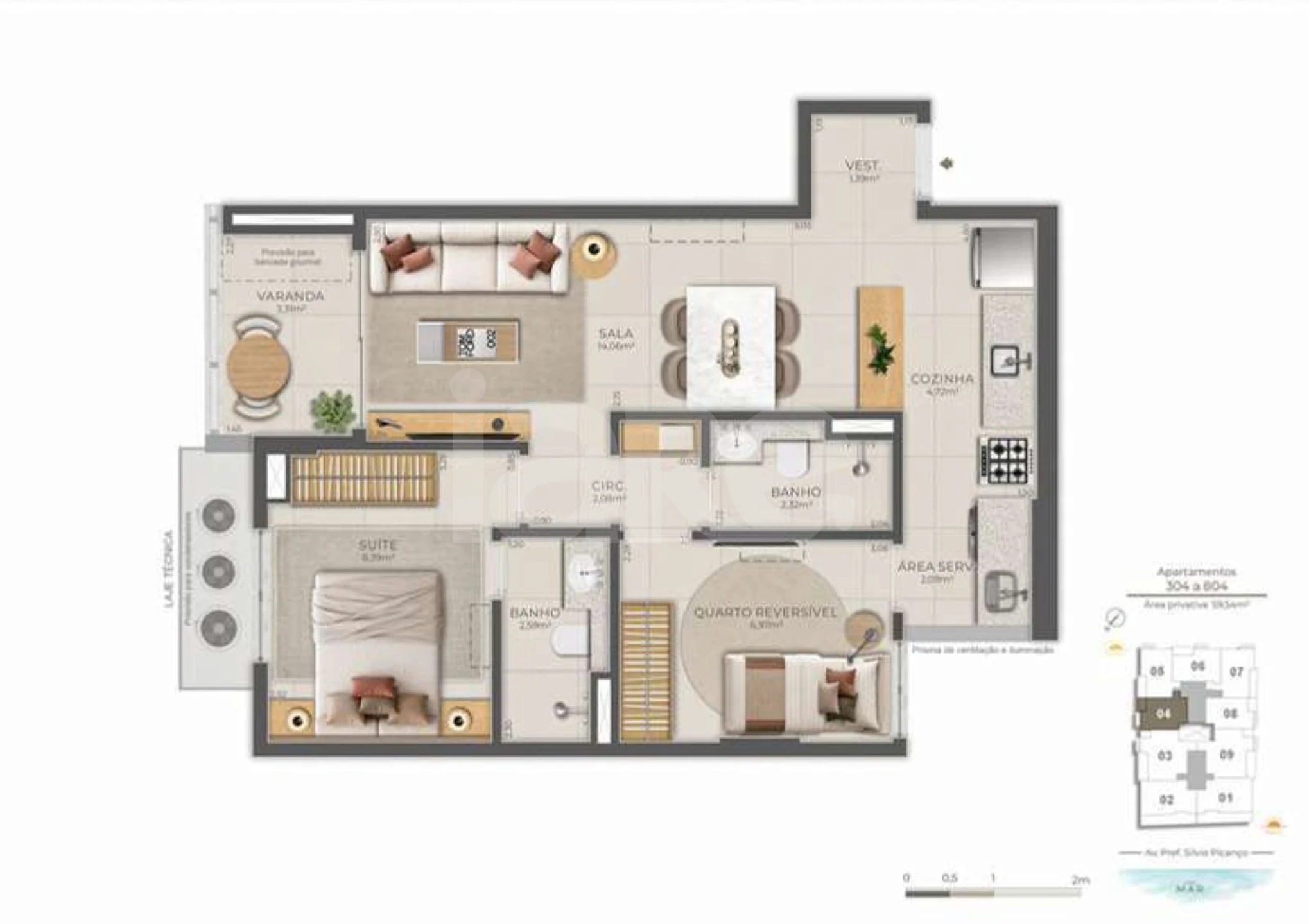 Planta — Apartamento 59,54 m²