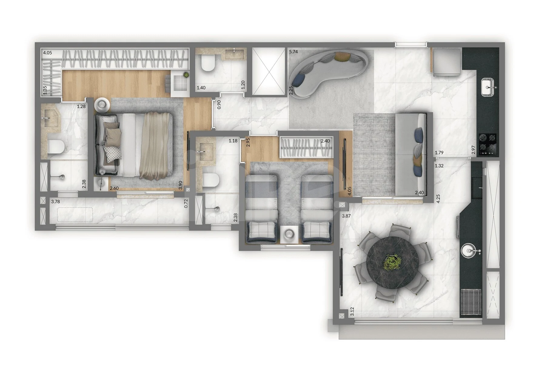 Planta — Apartamento 74,1 m²