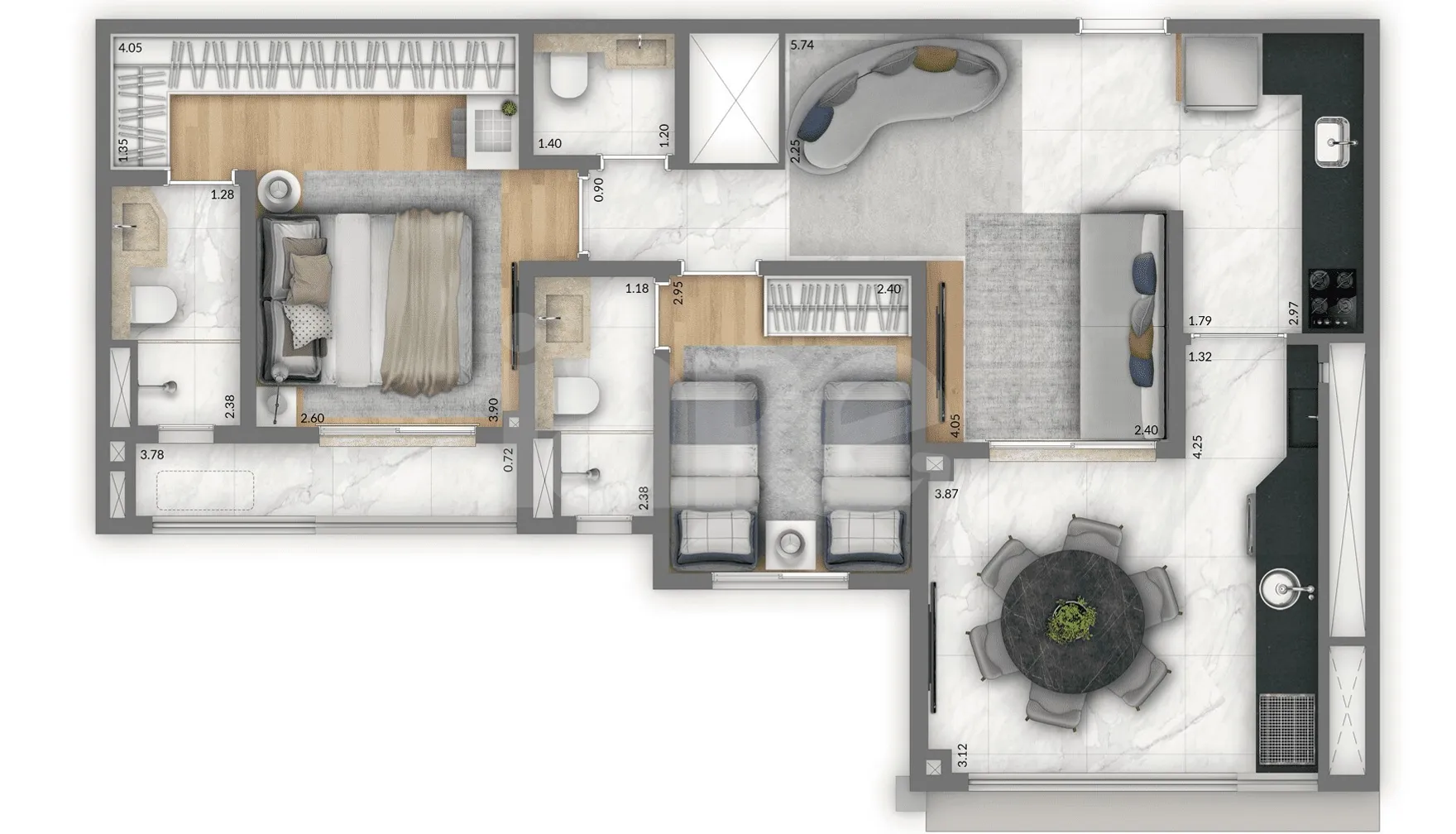 Planta — Apartamento 74,1 m²