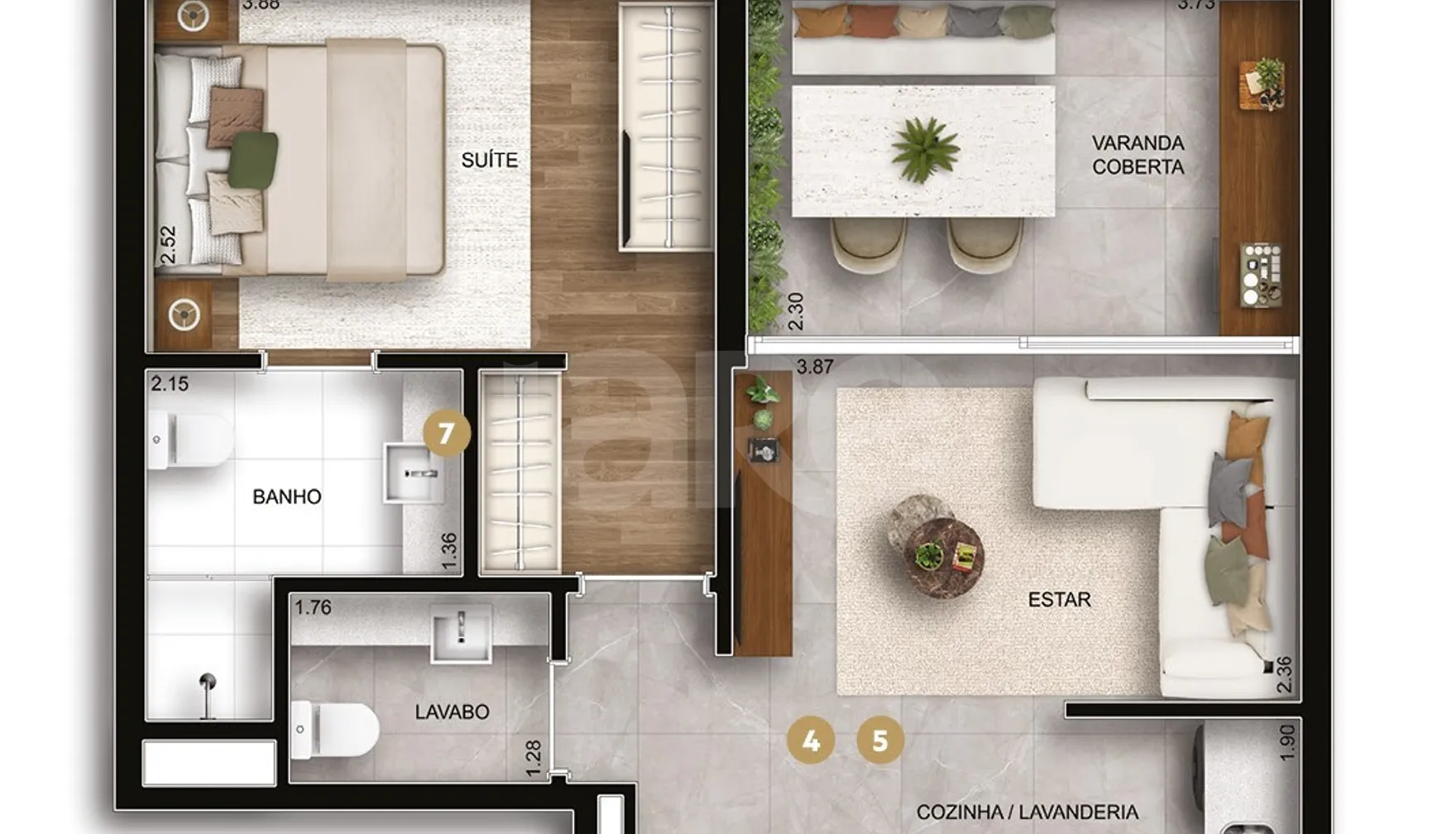 Planta — Apartamento 55,35 m²