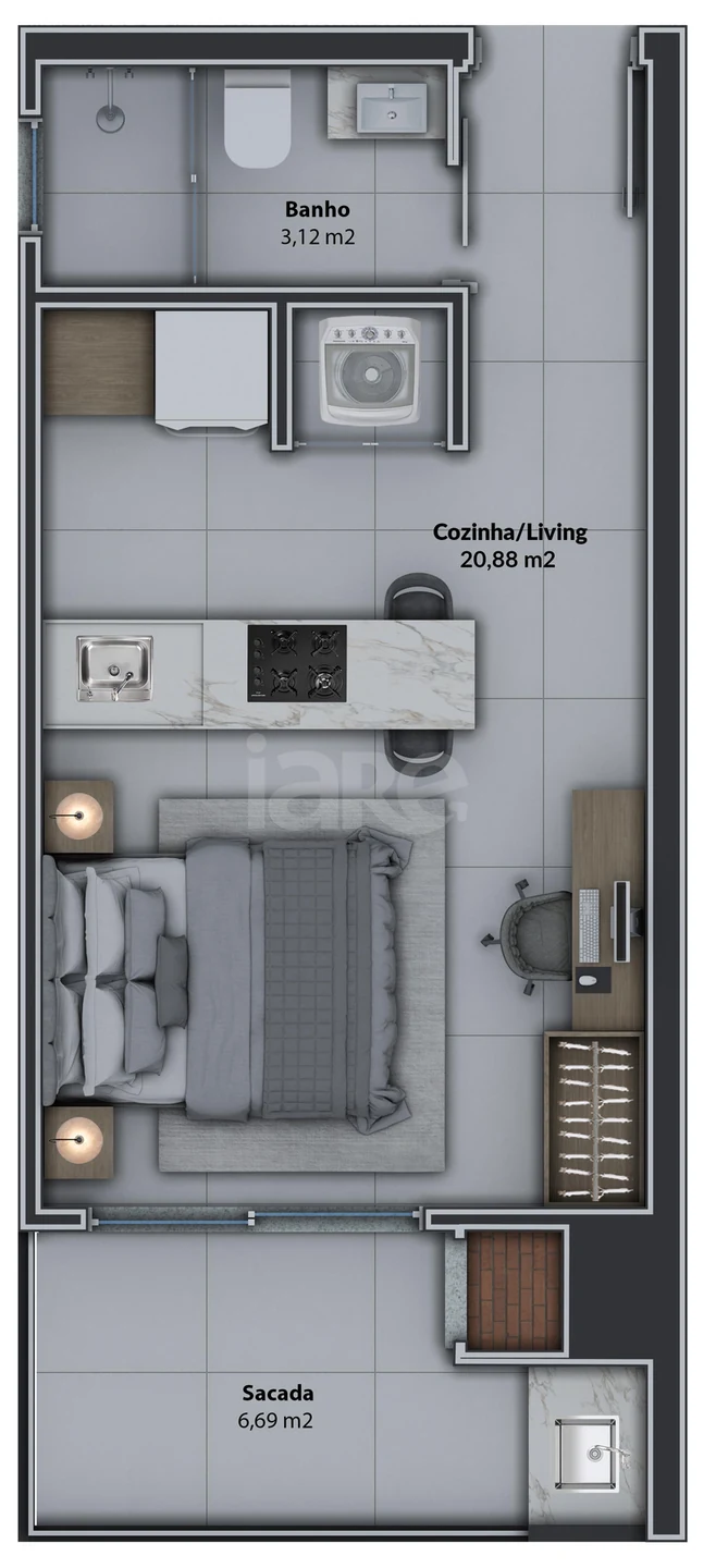 Planta — Studio 34,81 m²