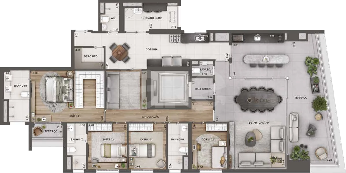 Planta — Apartamento 211,4 m²