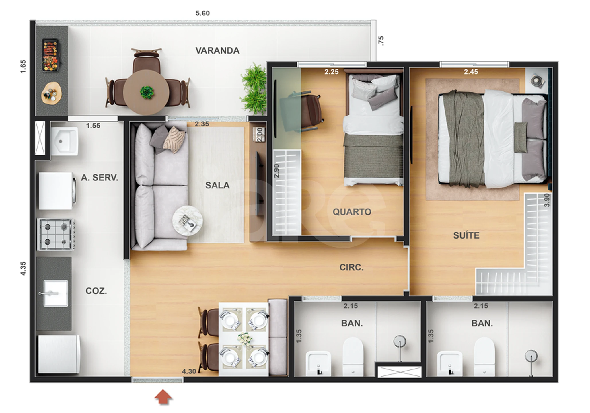 Planta — Apartamento 49,97 m²