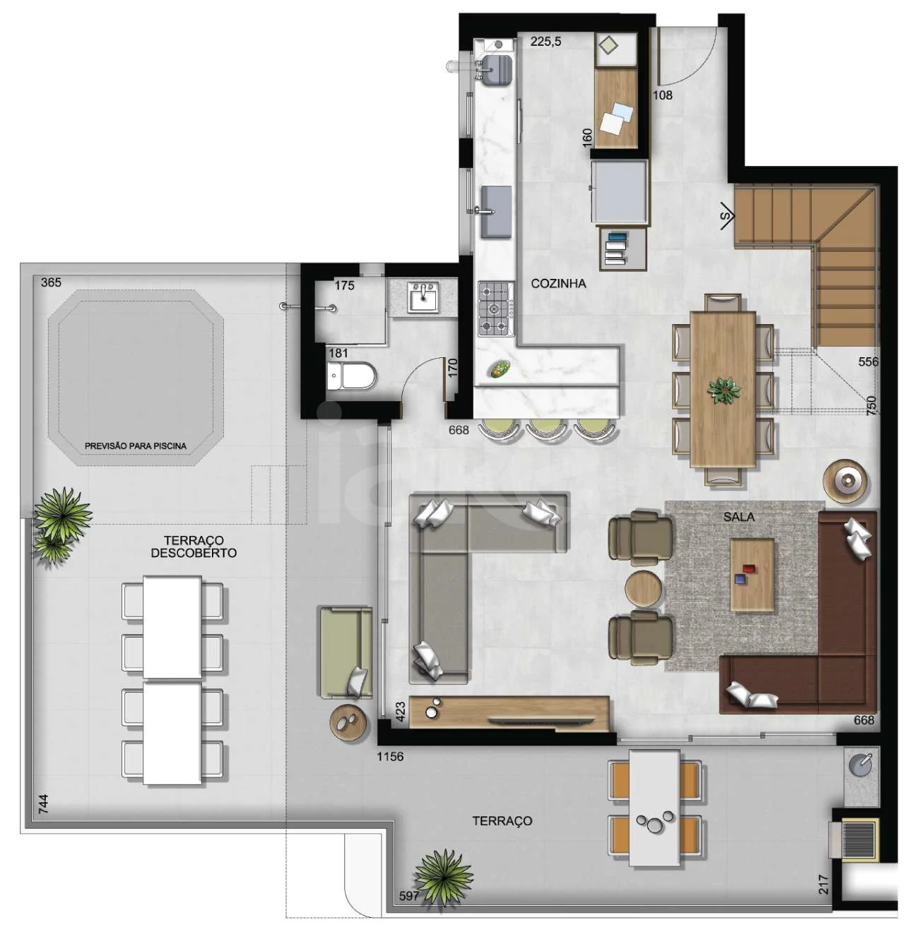 Planta — Cobertura Duplex 196,45 m² · 1º pavimento