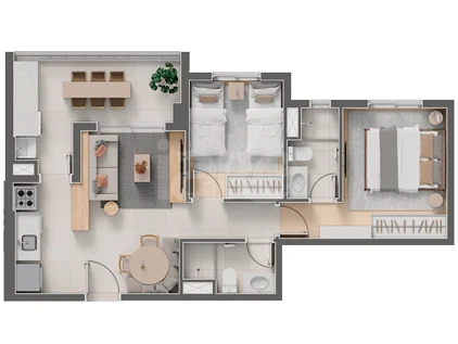 Planta — Apartamento 57,44 m²