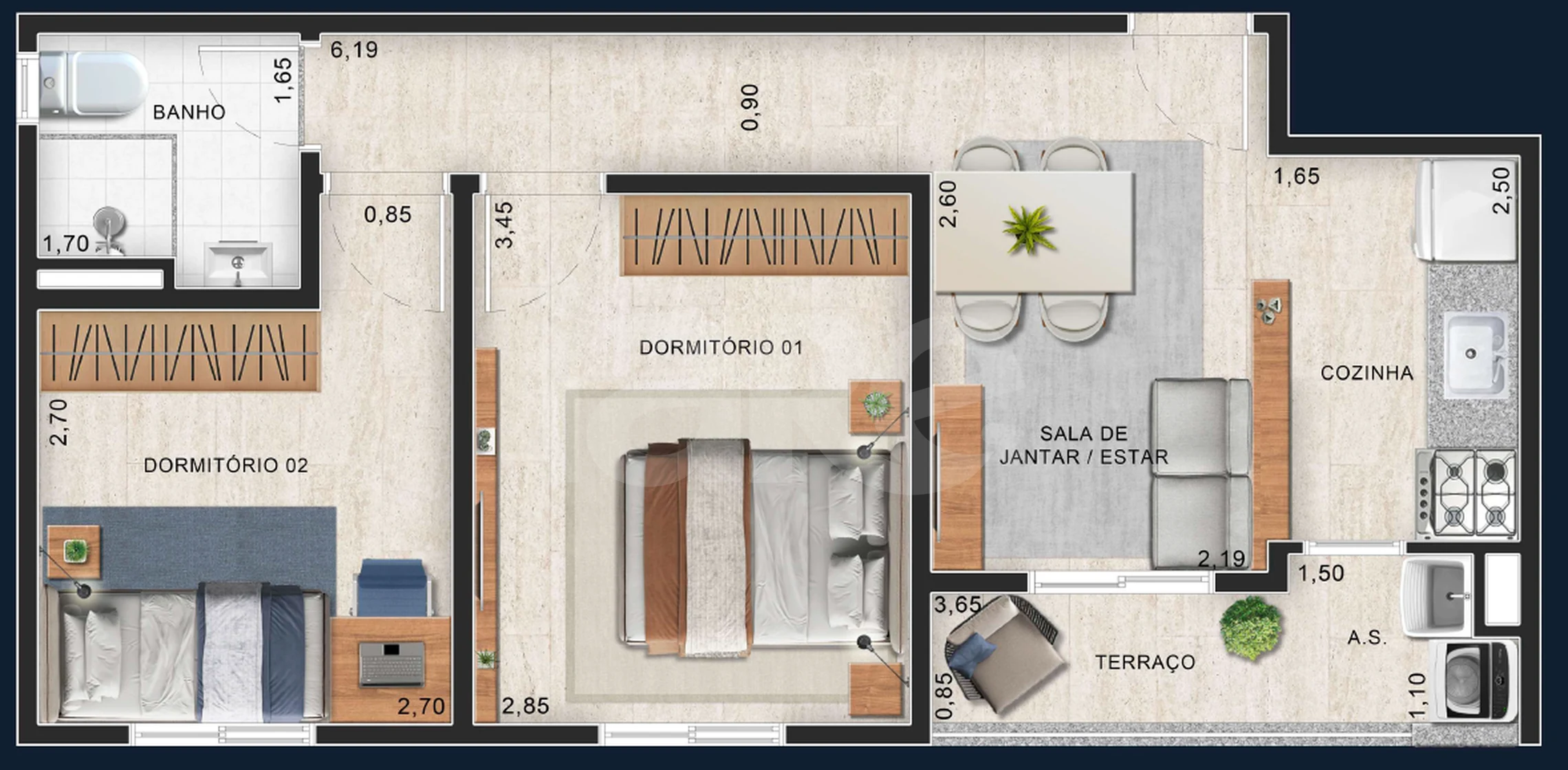 Planta — Apartamento 45,59 m²
