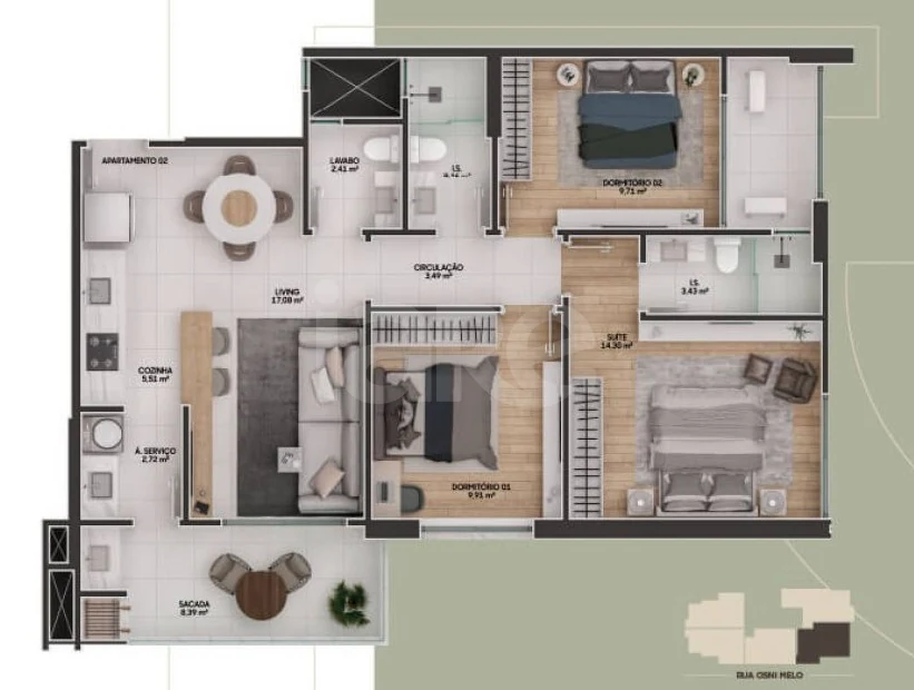 Planta — Apartamento 96,64 m²