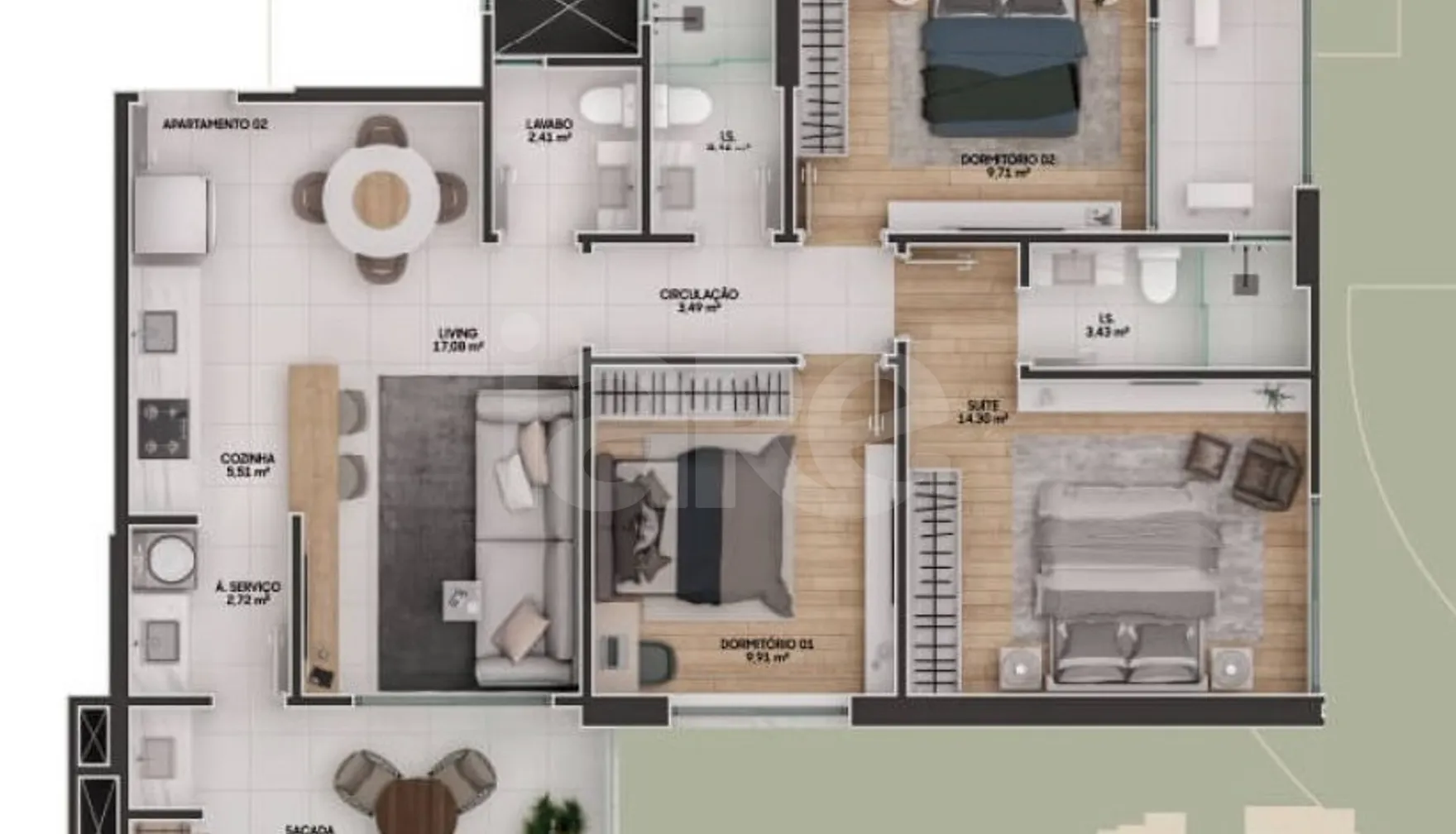 Planta — Apartamento 96,64 m²