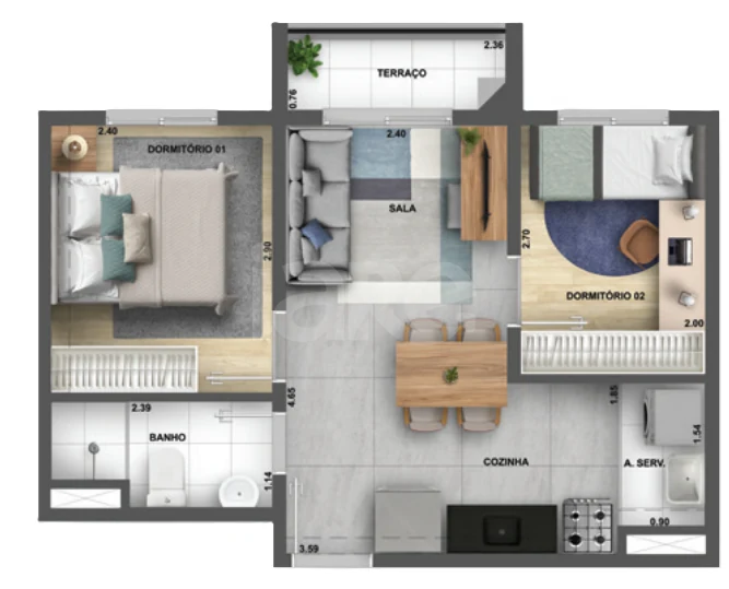Planta — Apartamento 37 m²