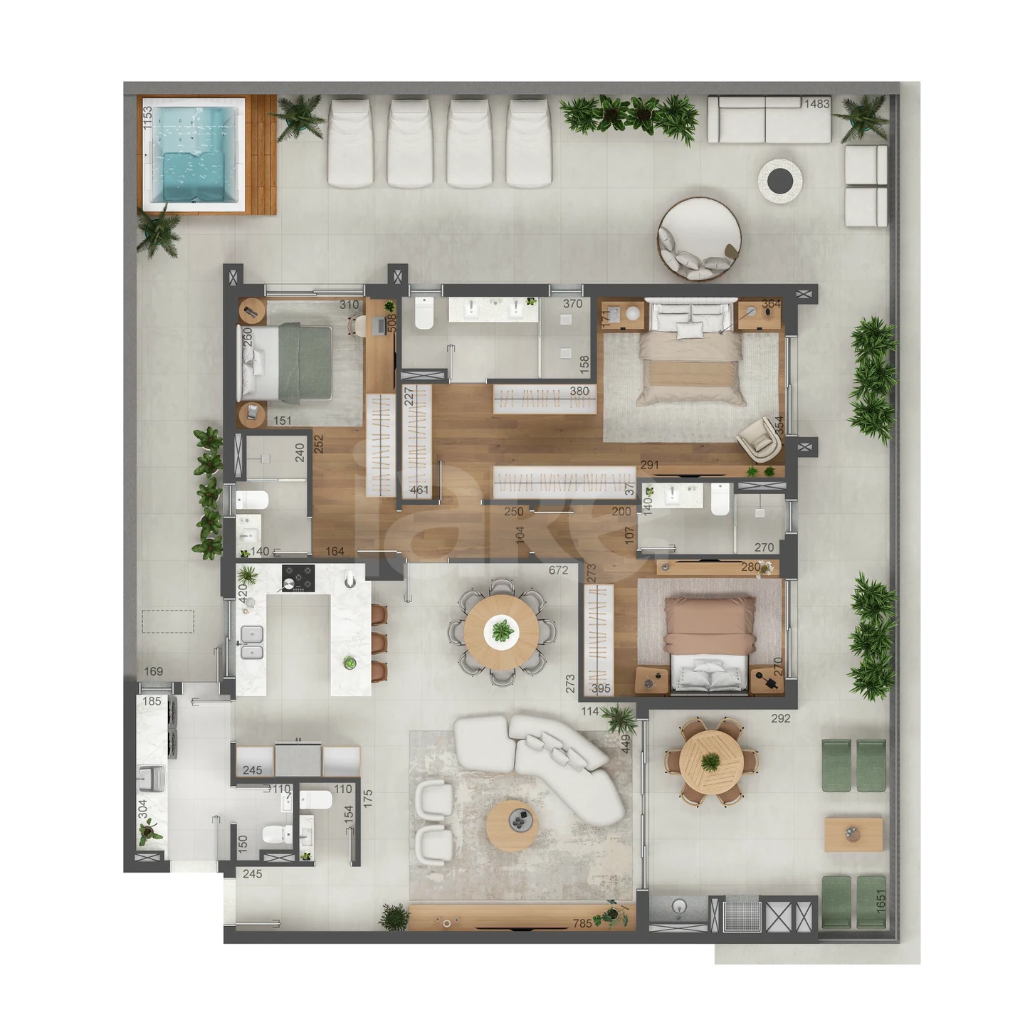 Planta — Cobertura Duplex 251,94 m² · 1º pavimento