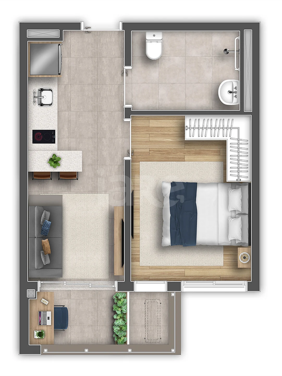Planta — Studio 33,98 m²