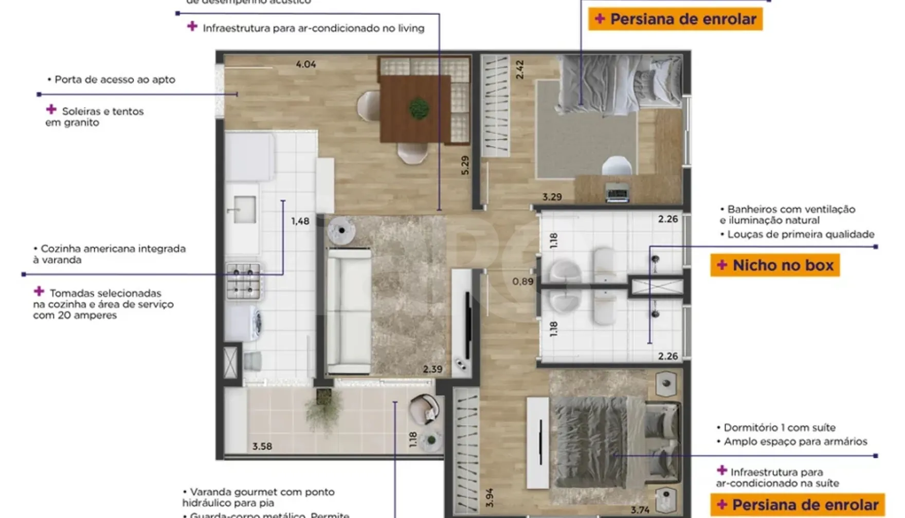 Planta — Apartamento 56,21 m²
