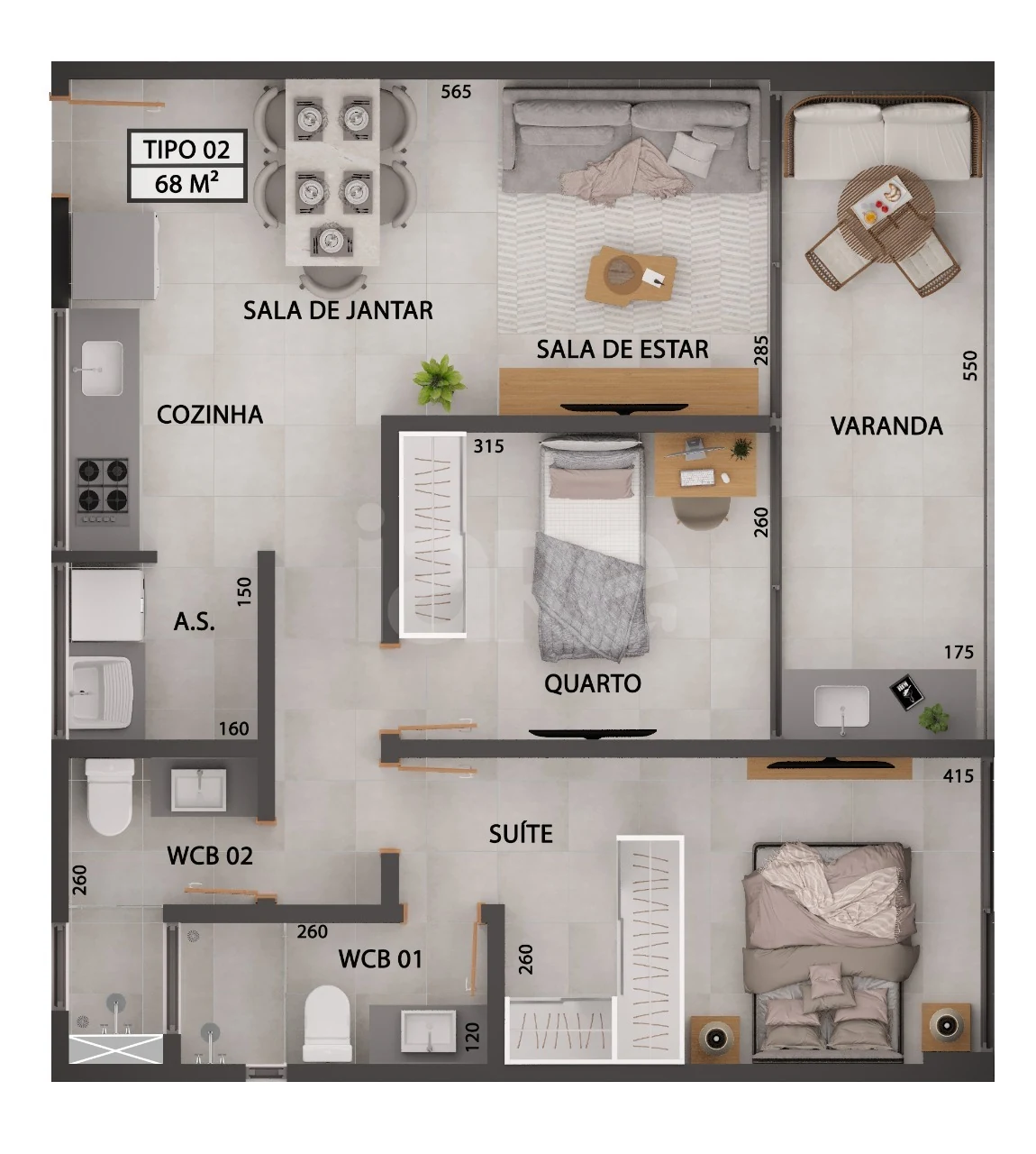 Planta — Apartamento 68 m²