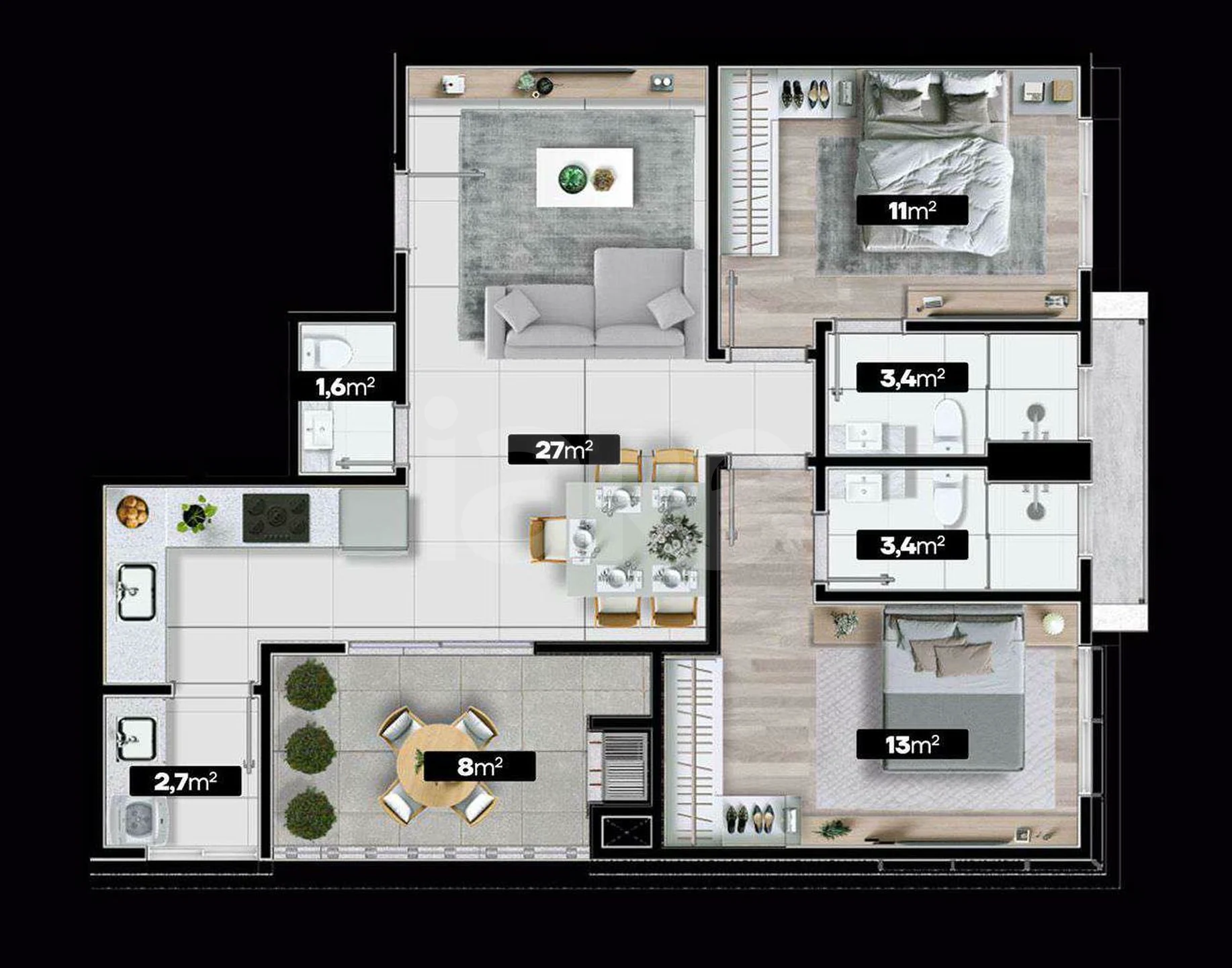 Planta — Apartamento 81 m²