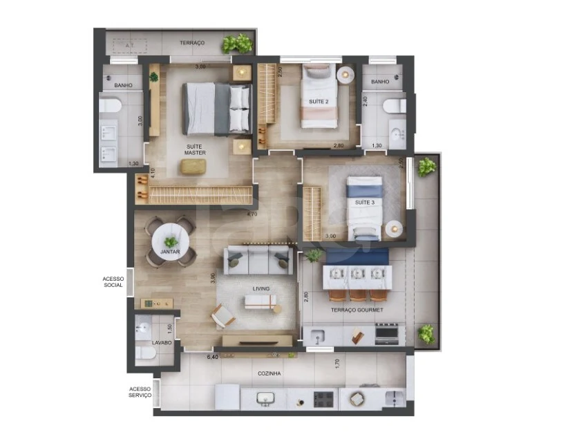 Planta — Apartamento 96,38 m²