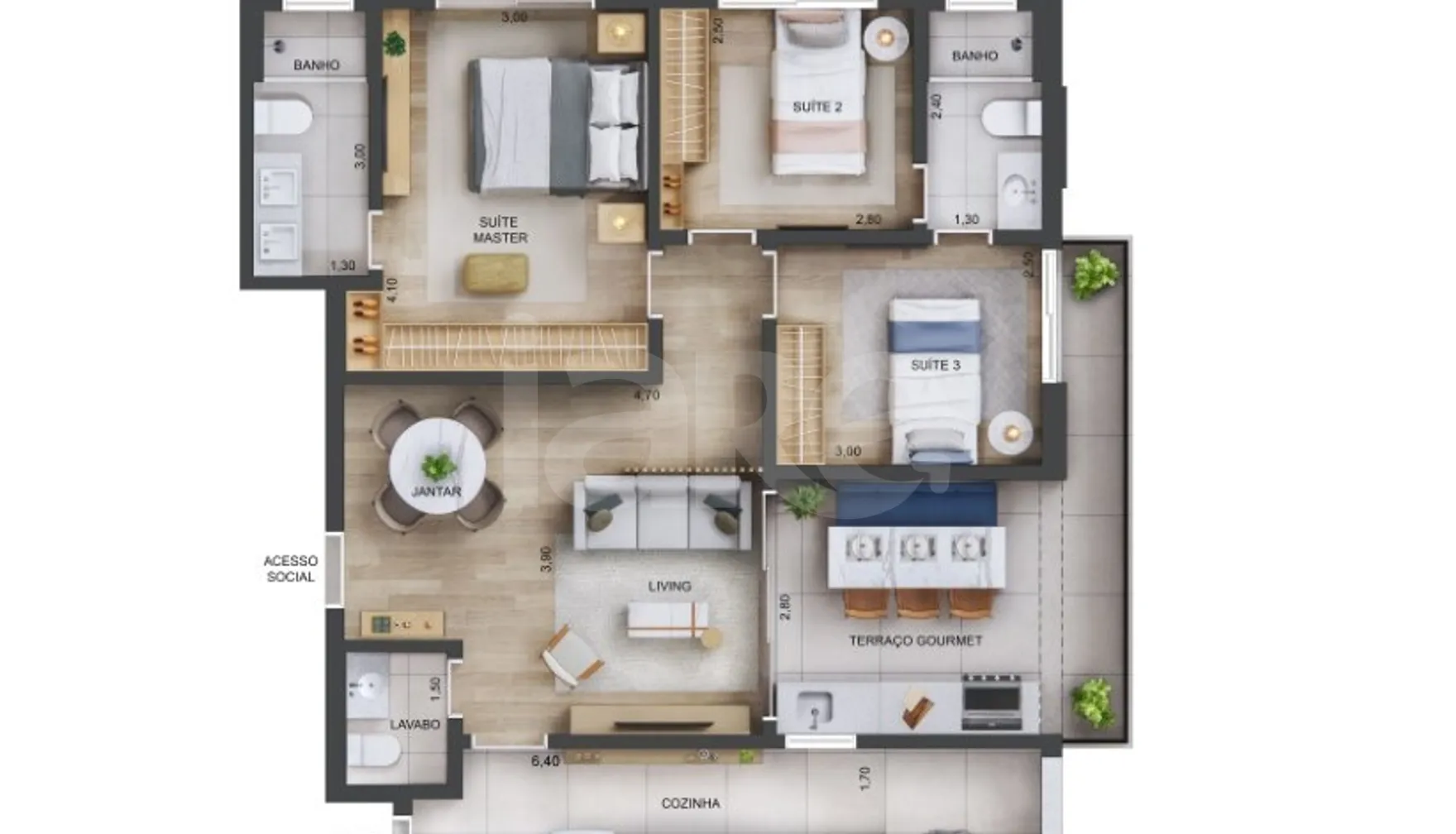 Planta — Apartamento 96,38 m²