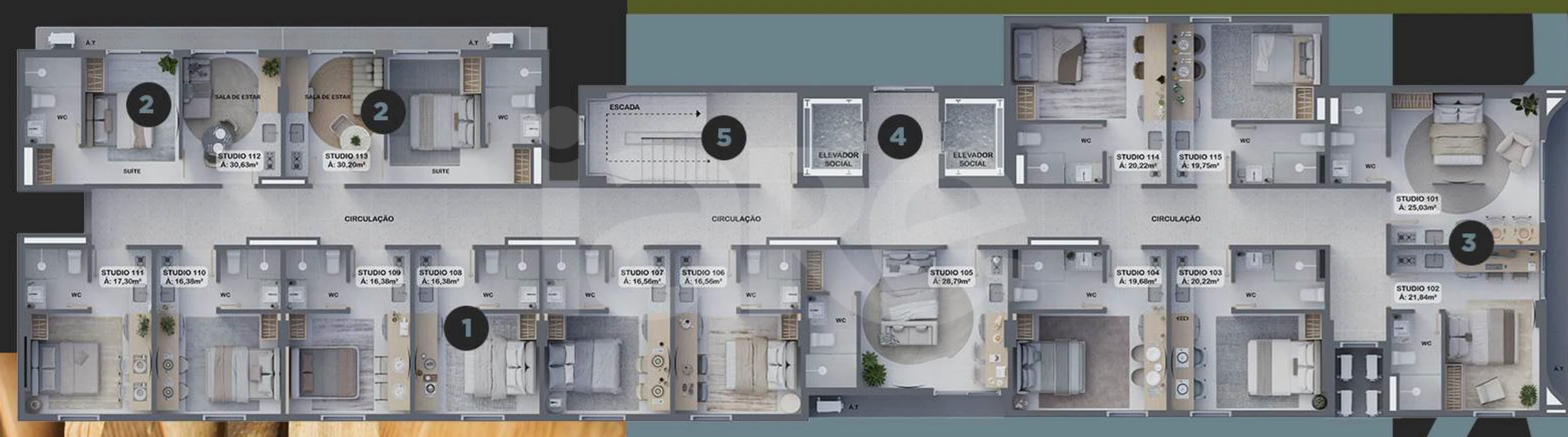 Planta — Pavimento 01 ao 03