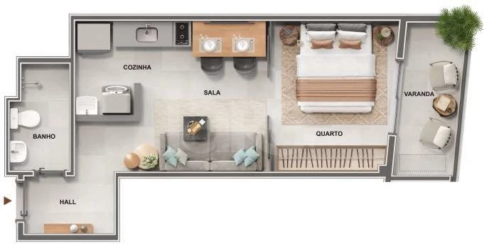 Planta — Studio 35,66 m²