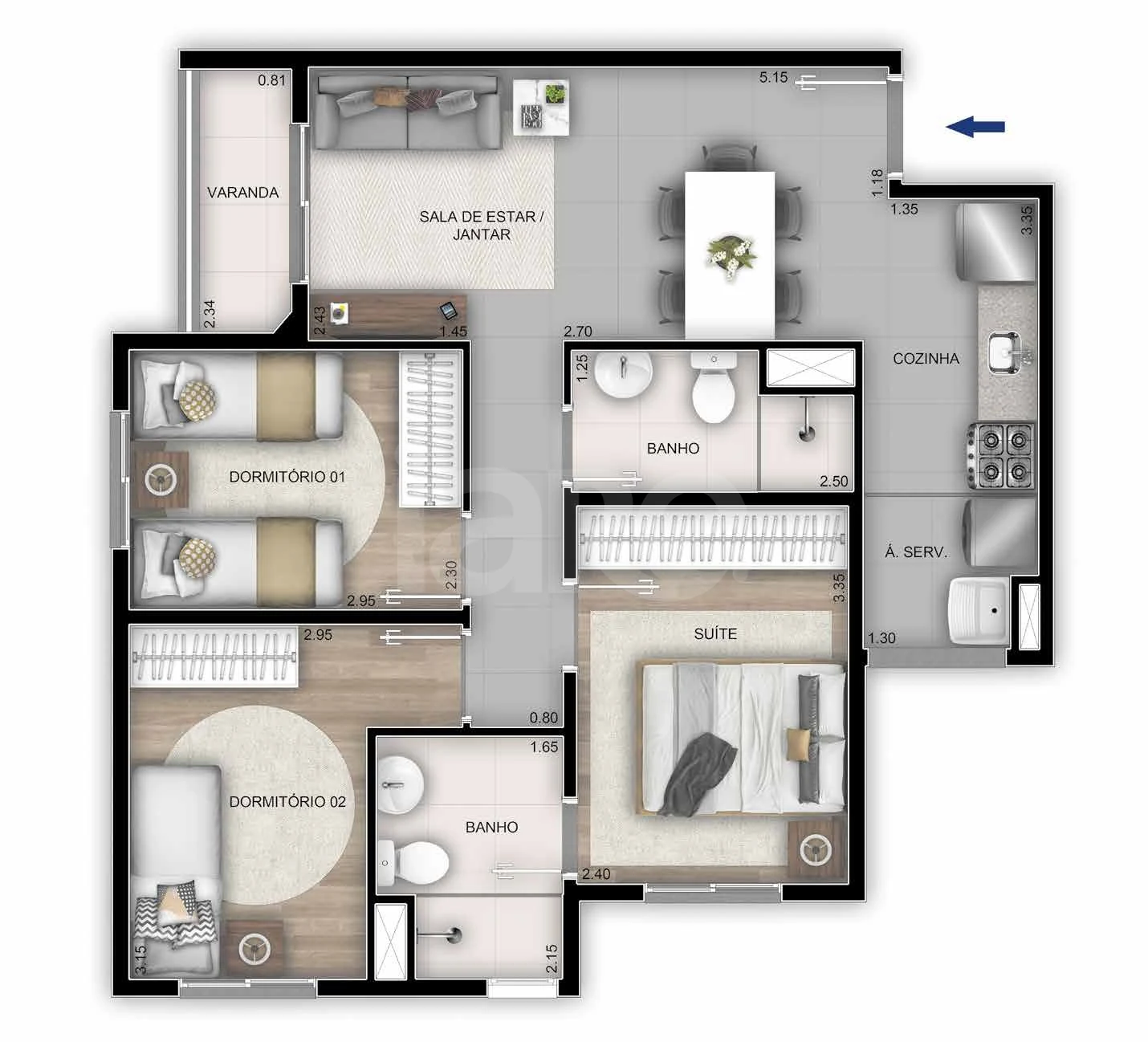 Planta — Apartamento 60 m²
