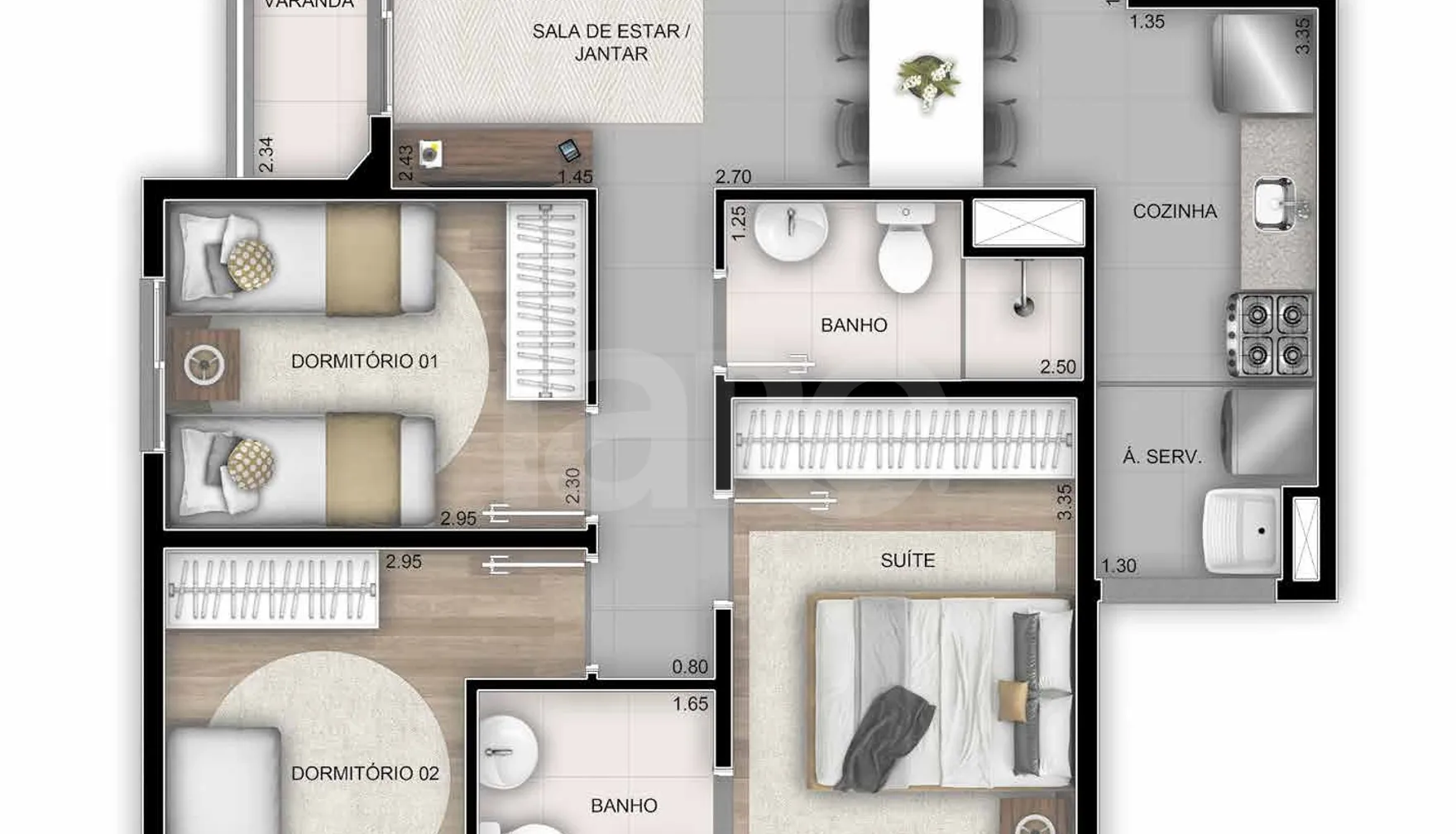 Planta — Apartamento 60 m²