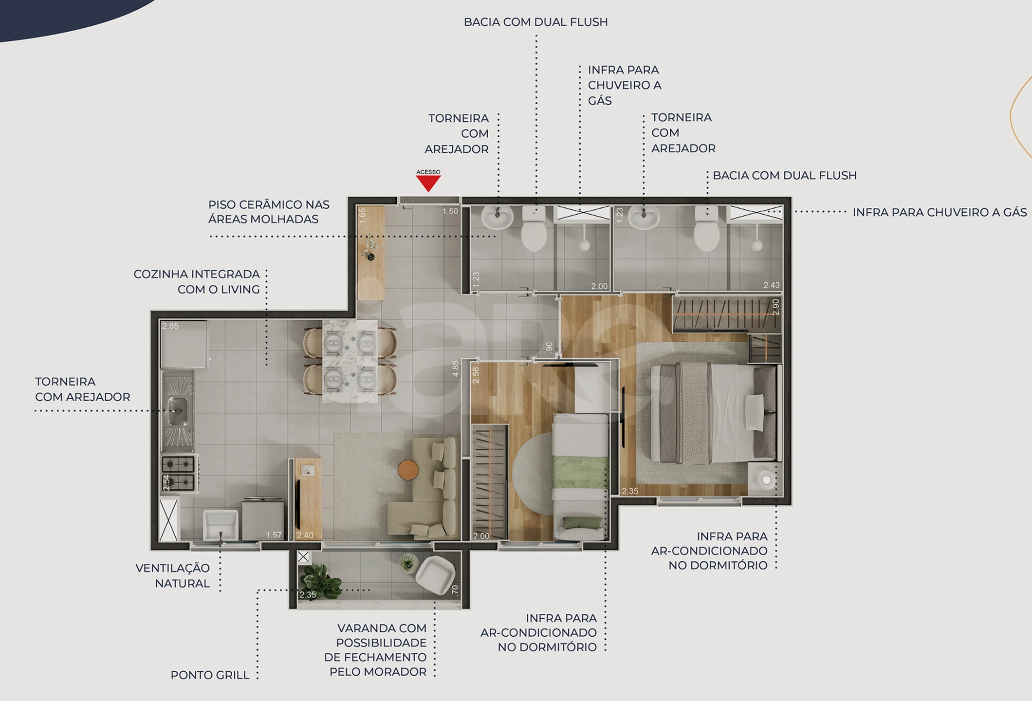 Planta — Apartamento 43,67 m²
