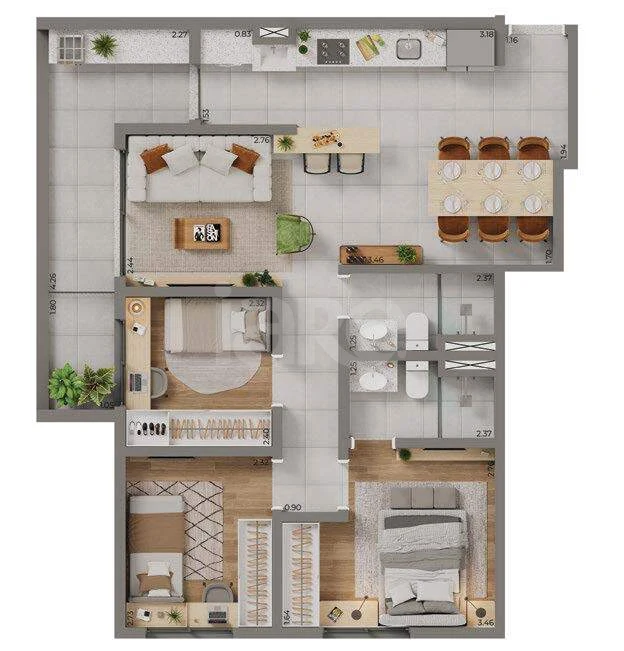 Planta — Apartamento 72,92 m²