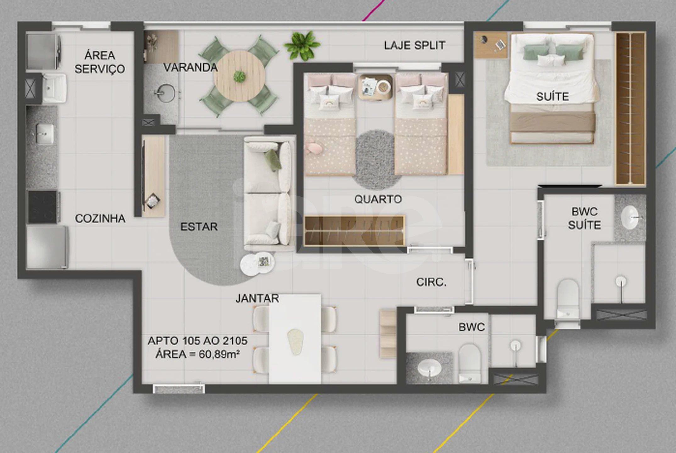 Planta — Apartamento 60,89 m²