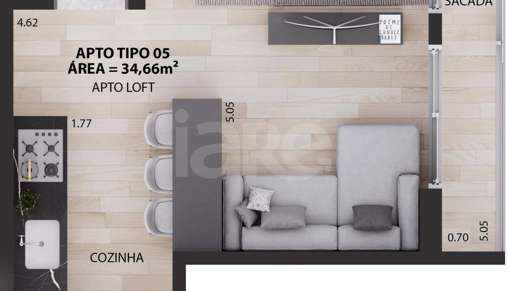 Planta — Studio 34,66 m²