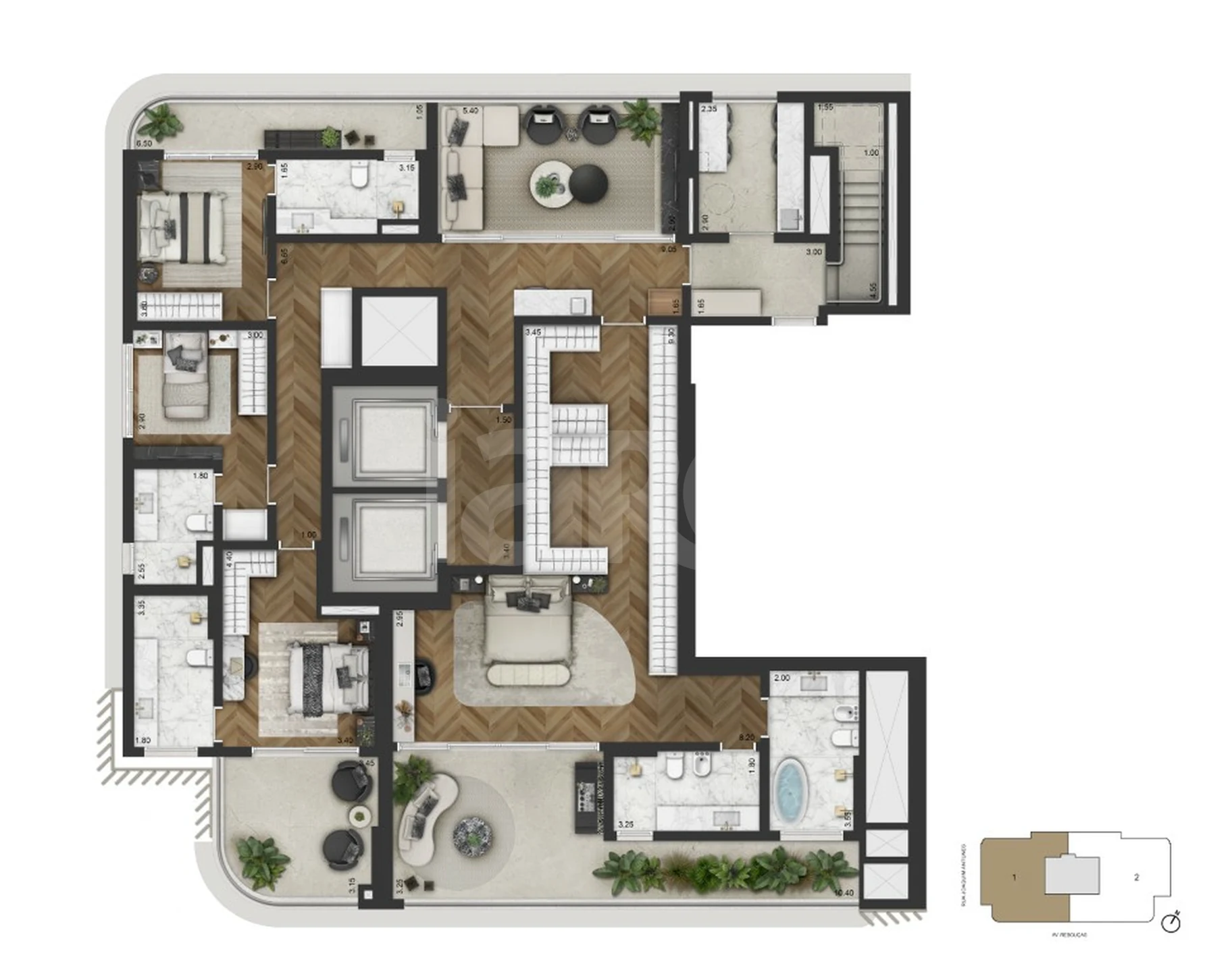 Planta — Cobertura Duplex 516,4 m²