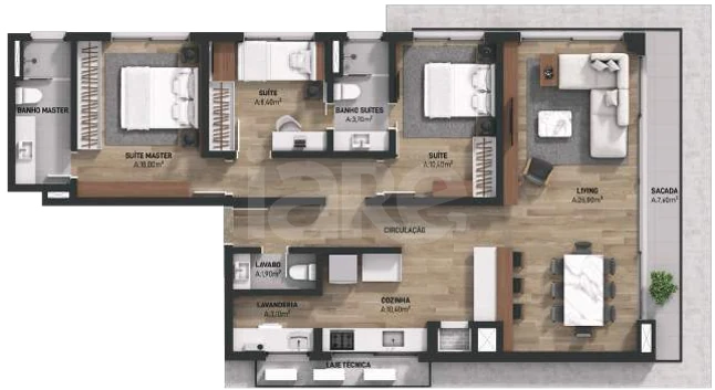 Planta — Apartamento 124,07 m²