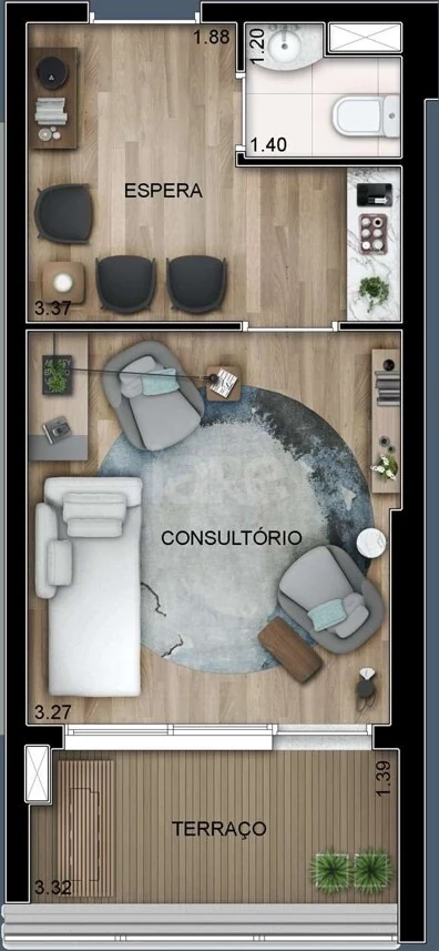 Planta — Sala com Área Ext. 29,1 m²