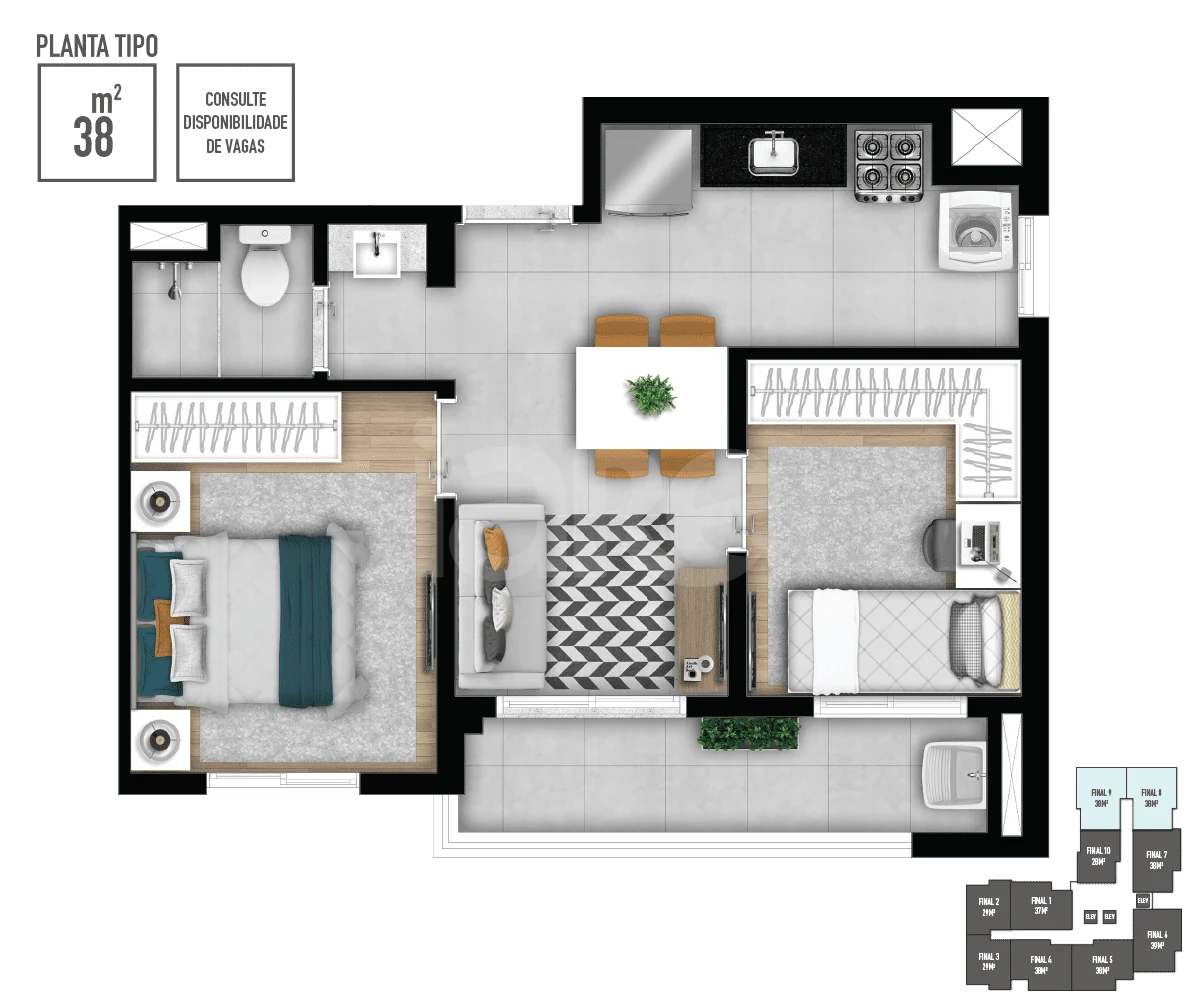 Planta — Apartamento 38,1 m²
