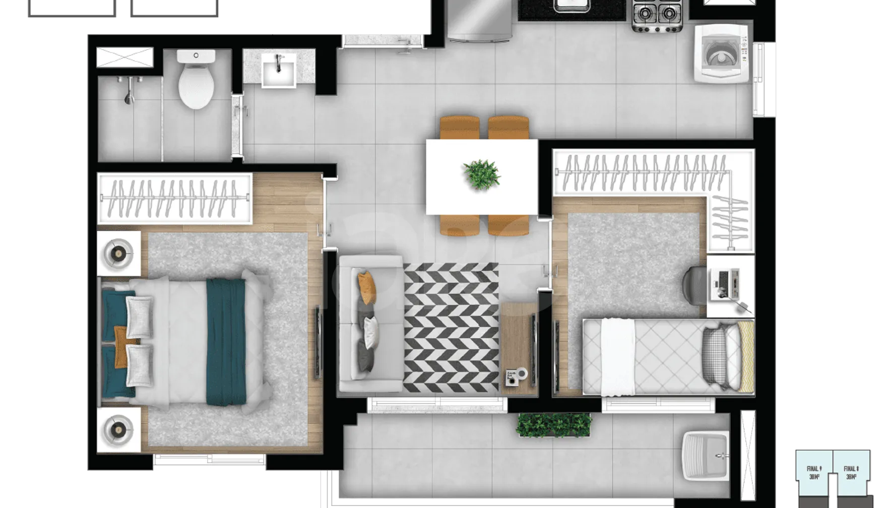 Planta — Apartamento 38,1 m²