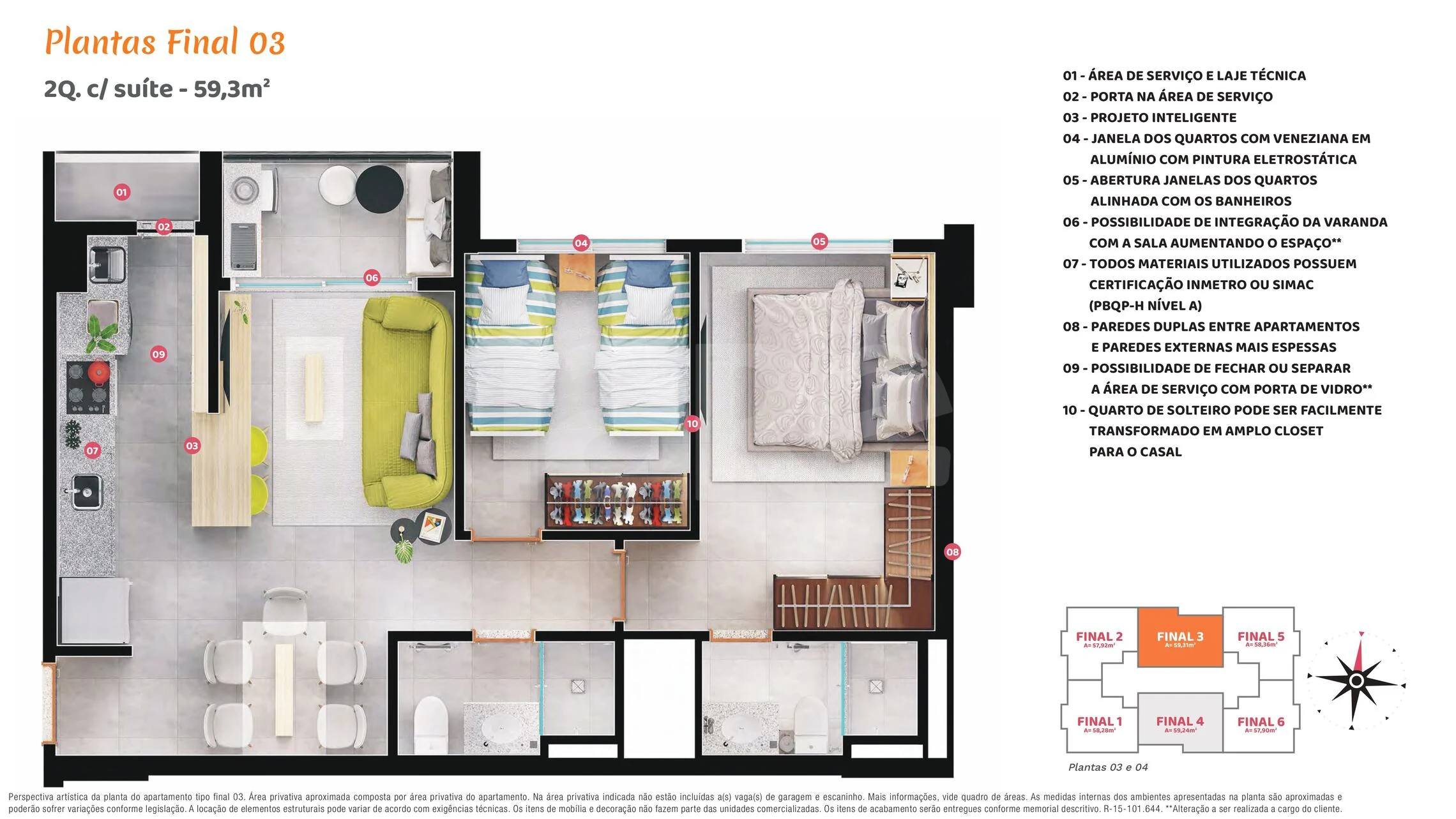 Planta — Apartamento 58,4 m²