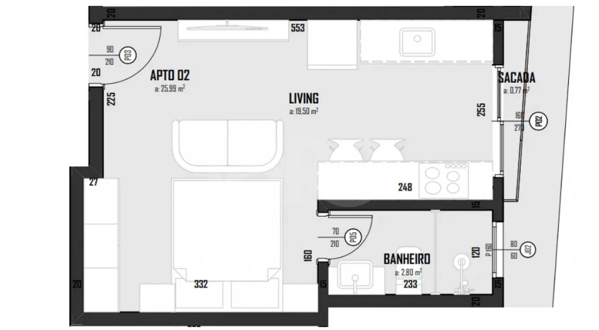 Planta — Studio 25,99 m²