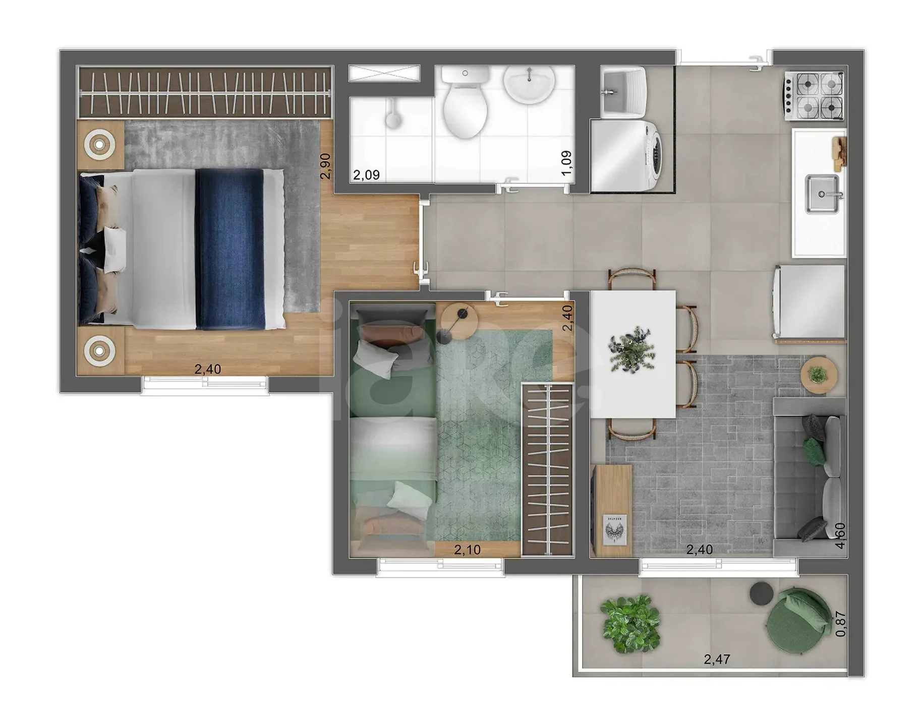 Planta — Apartamento 34,28 m²