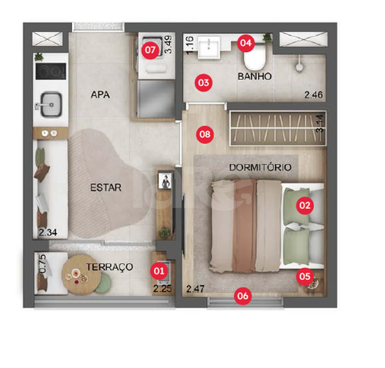 Planta — Apartamento 24,03 m²