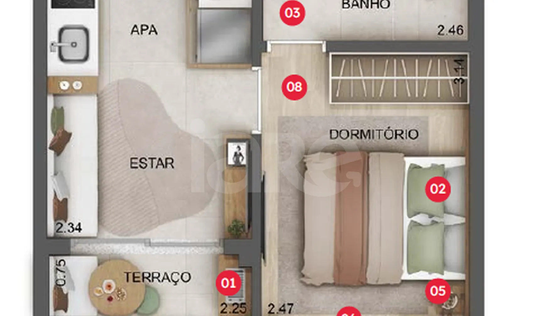 Planta — Apartamento 24,03 m²