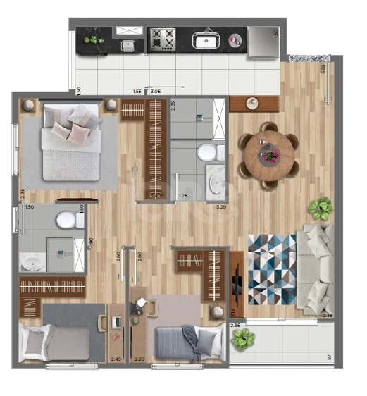 Planta — Apartamento 57,09 m²