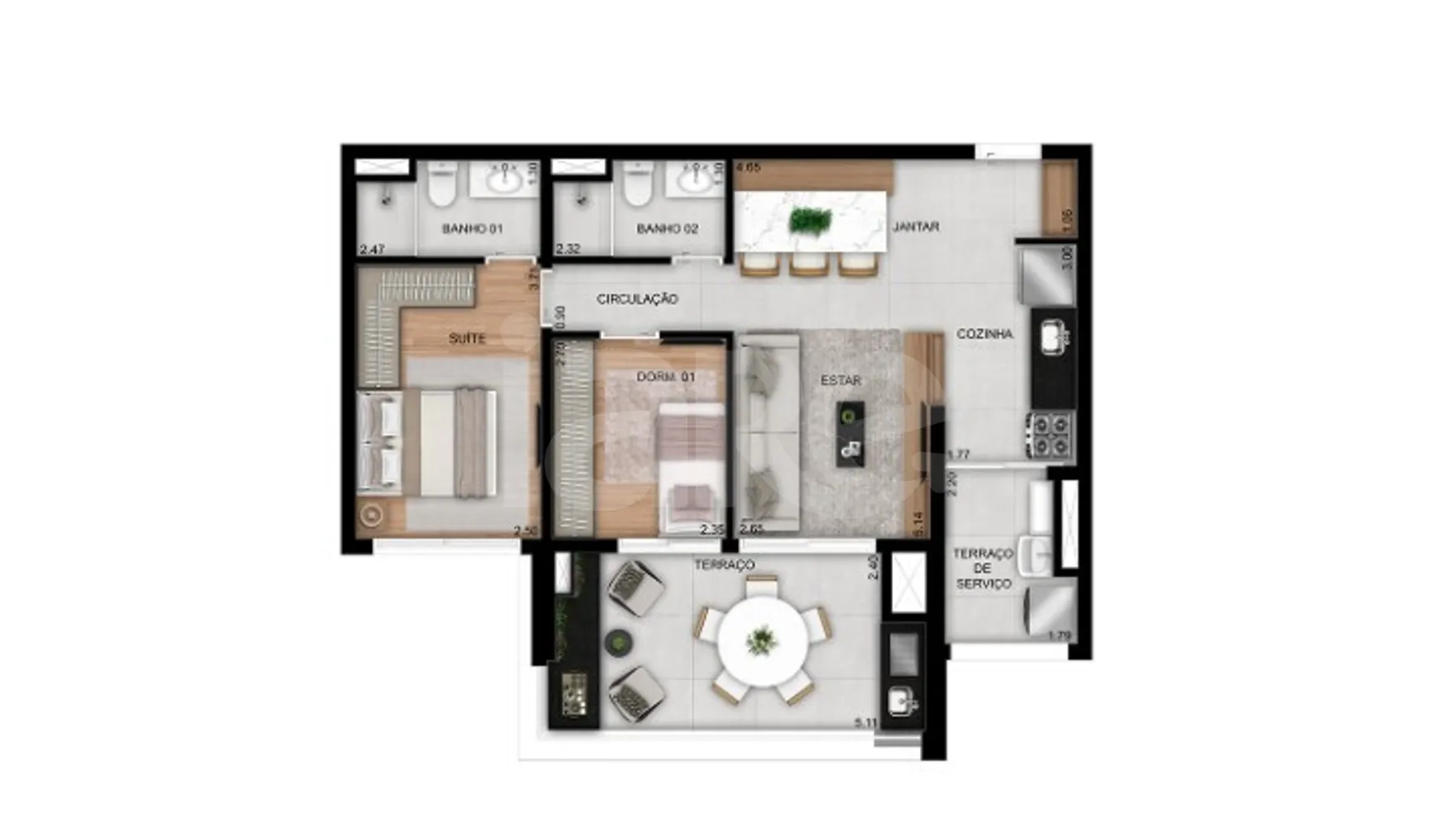 Planta — Apartamento 71,94 m²