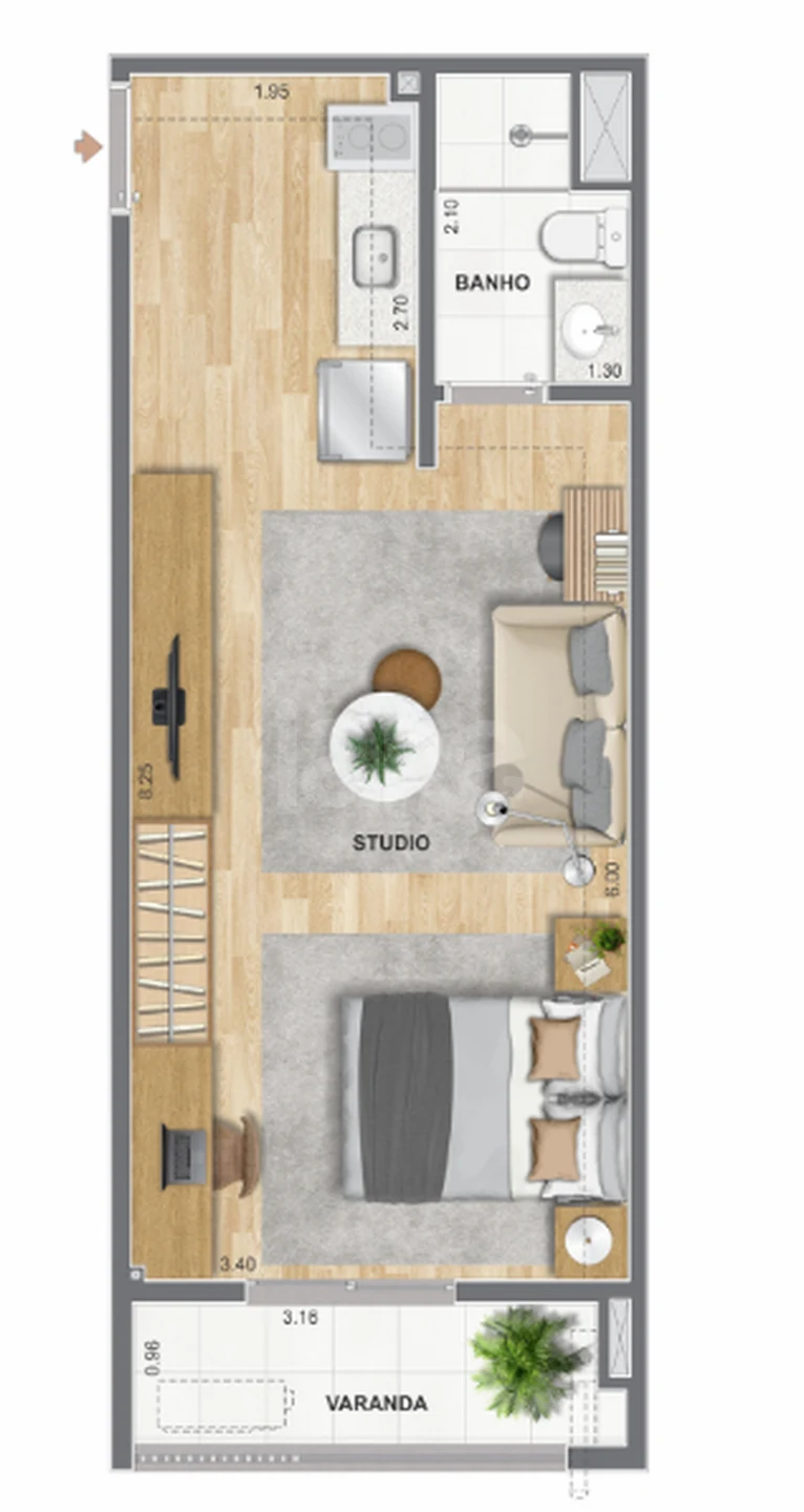 Planta — Studio 34,93 m²