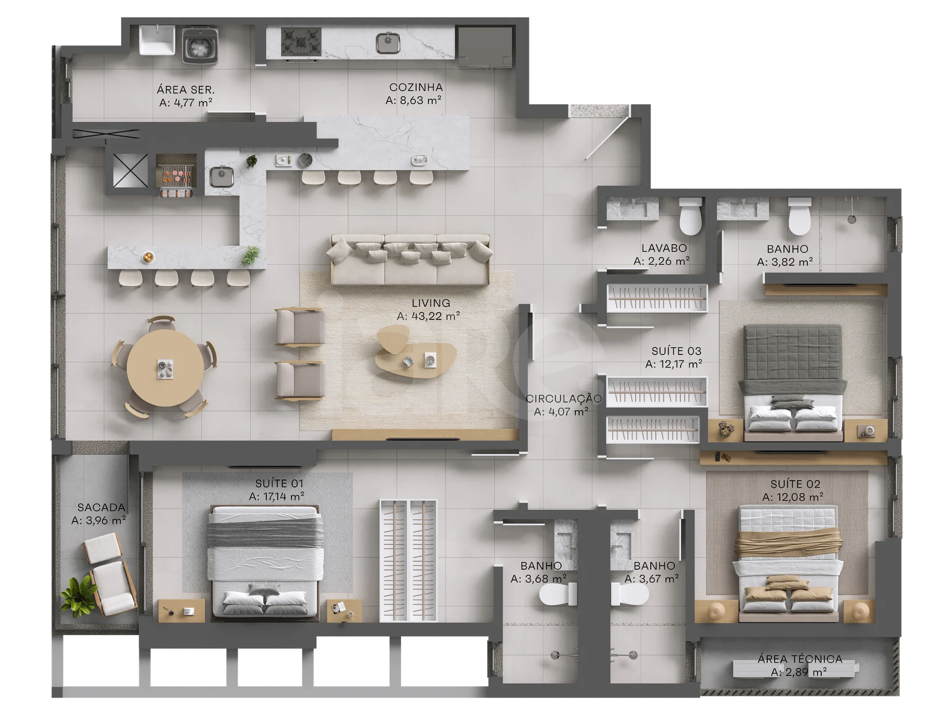 Planta — Apartamento 143 m²