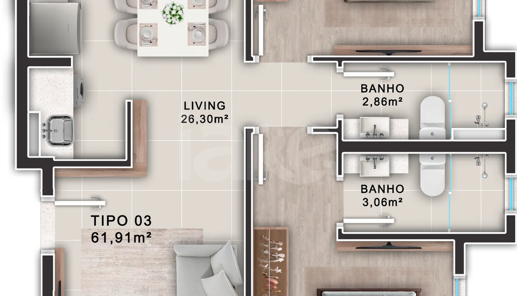 Planta — Apartamento 61,91 m²