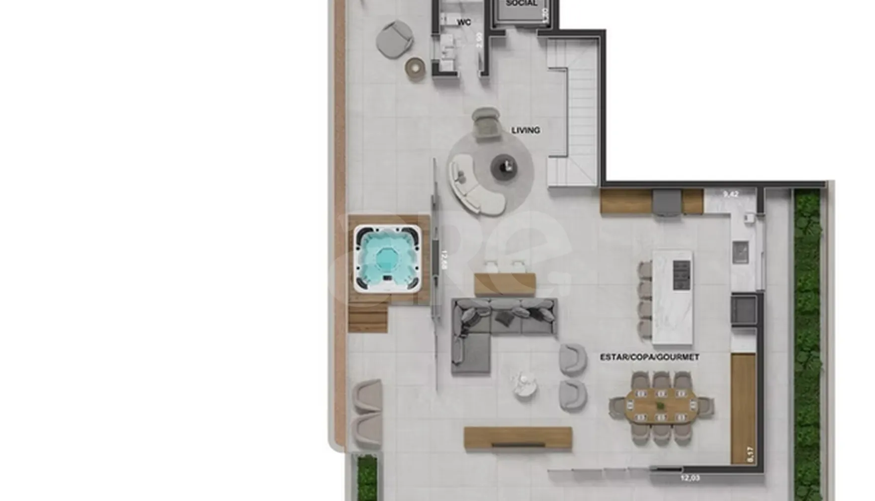 Planta — Cobertura final 5 - 4 dorm 417m² duplex superior